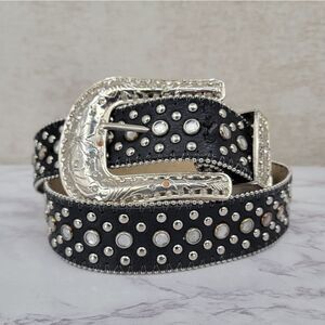 Black Studded Rhinestone Western Bikercore Belt